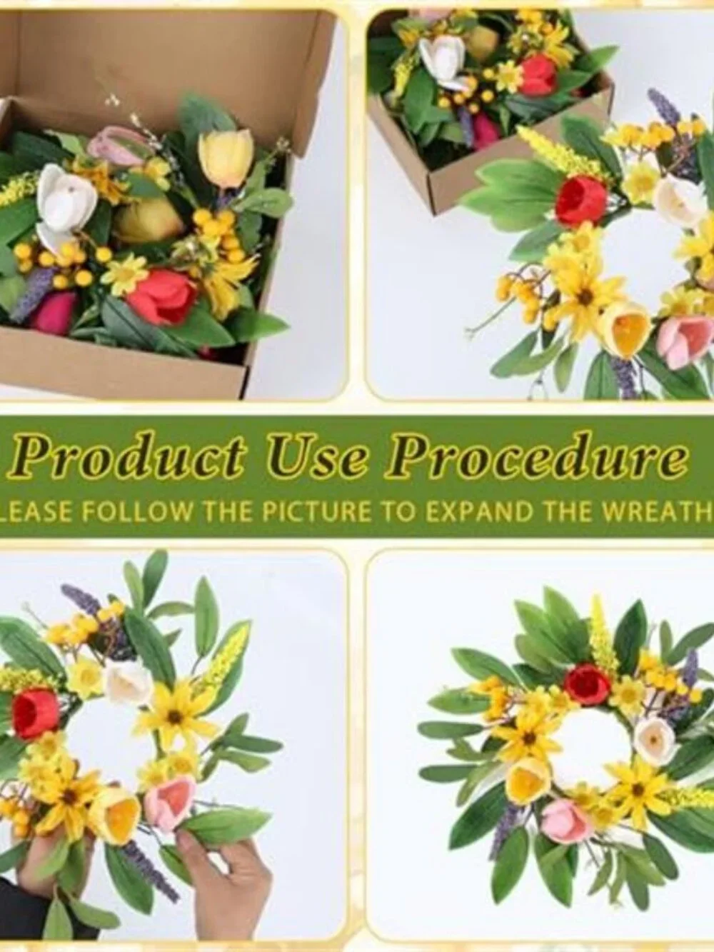 6 Pcs 9'' Mini Spring Wreaths for Kitchen Cabinets Decor Small Tulip Floral